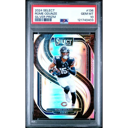 Graded 2024 Panini Select Rome Odunze #136 Silver Prizm Rookie RC Football Card PSA 10 Gem Mint | Hall of Fame Sports Memorabilia | vintageantiquesgifts.com