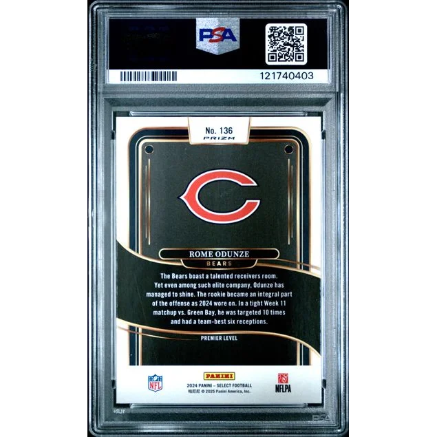 Graded 2024 Panini Select Rome Odunze #136 Silver Prizm Rookie RC Football Card PSA 10 Gem Mint | PSA 10 Gem Mint Graded Rookie Card | vintageantiquesgifts.com