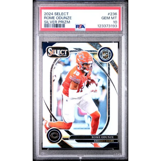 Graded 2024 Panini Select Rome Odunze #236 Silver Prizm Rookie RC Football Card PSA 10 Gem Mint | Hall of Fame Sports Memorabilia | vintageantiquesgifts.com