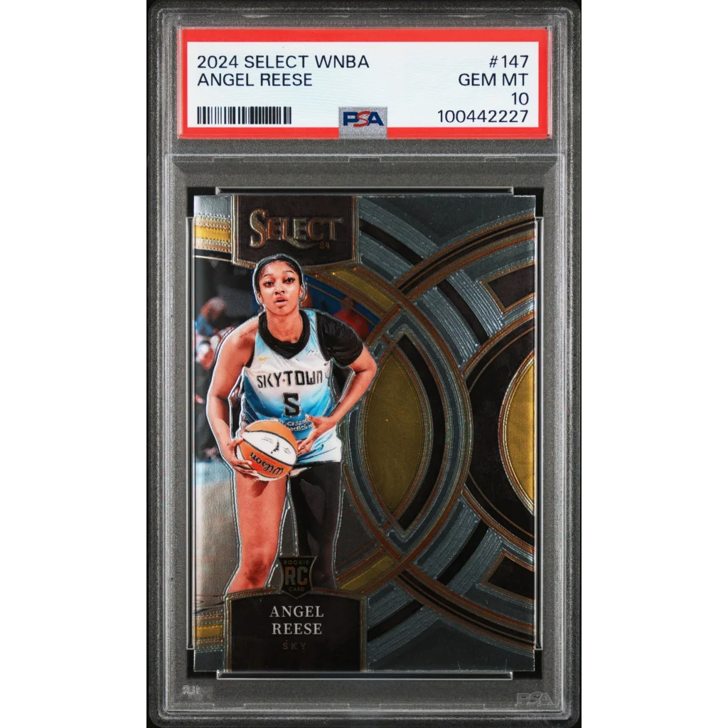 A graded 2024 Select WNBA Angel Reese rookie basketball trading card in PSA holder