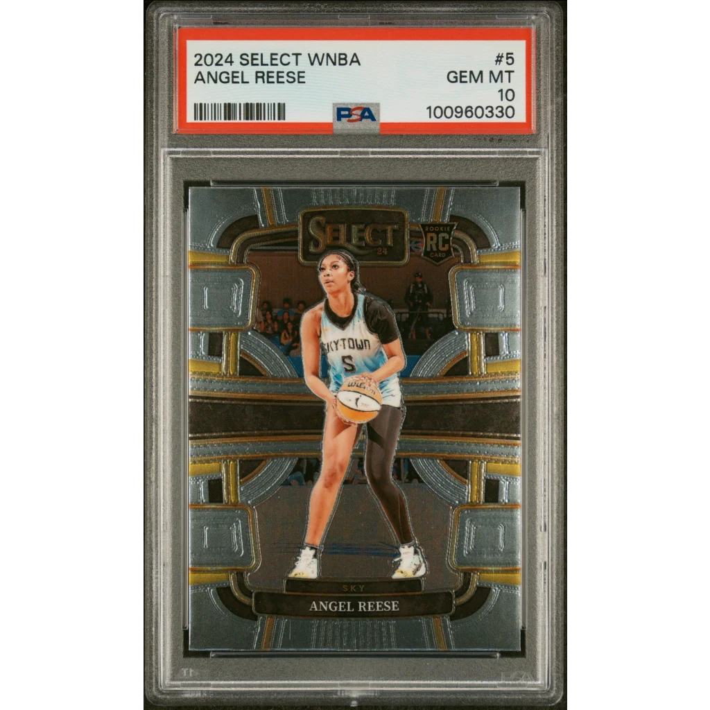 Graded 2024 Select WNBA Angel Reese rookie basketball card in PSA case