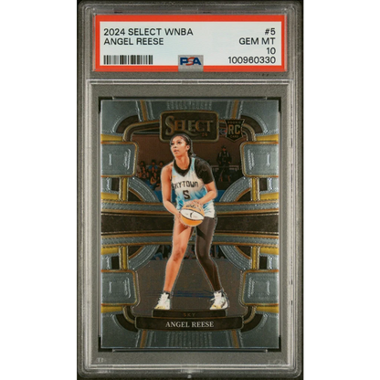 Graded 2024 Select WNBA Angel Reese rookie basketball card in PSA case