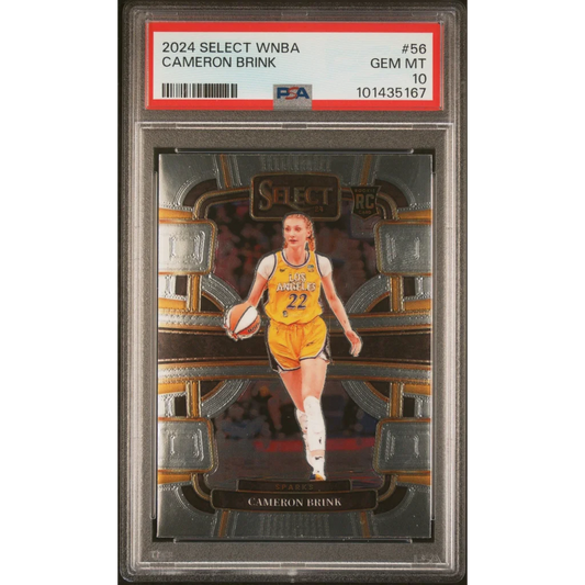 A graded 2024 Panini Select Cameron Brink WNBA rookie basketball card in PSA case