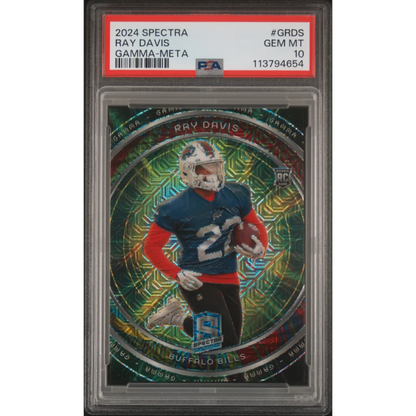 PSA graded 2024 Ray Davis Spectra Gamma Meta football card for Buffalo Bills
