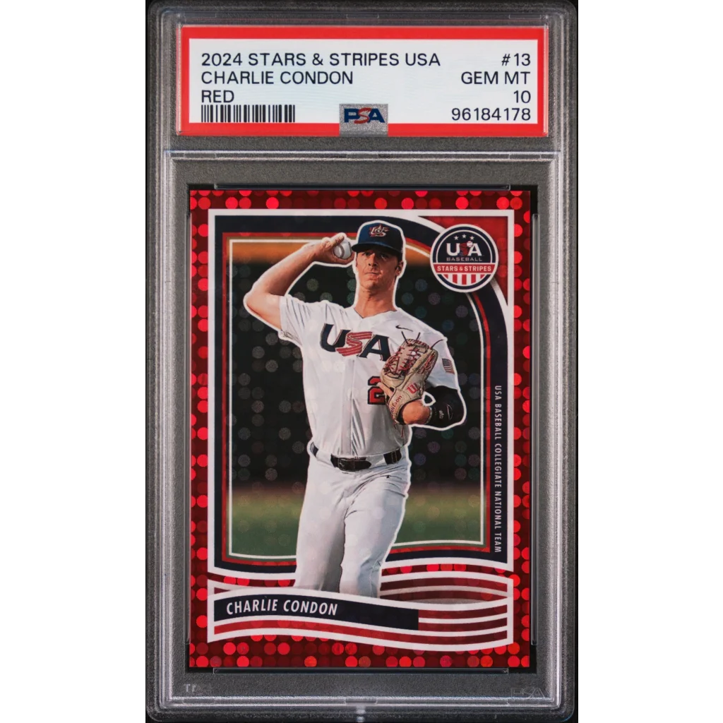 Graded 2024 Panini Stars & Stripes USA Charlie Condon #13 #/199 Rookie RC Baseball Card PSA 10 Gem Mint | Hall of Fame Sports Memorabilia | vintageantiquesgifts.com