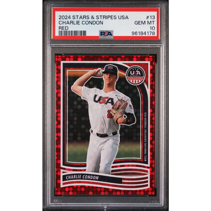 Graded 2024 Panini Stars & Stripes USA Charlie Condon #13 #/199 Rookie RC Baseball Card PSA 10 Gem Mint | Hall of Fame Sports Memorabilia | vintageantiquesgifts.com