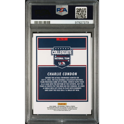 PSA 10 Graded Charlie Condon 2024 Panini Stars & Stripes USA #13 RC Card