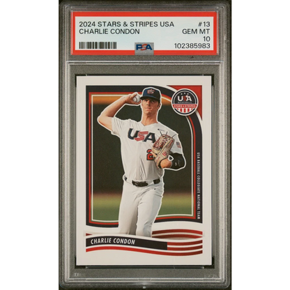 Graded 2024 Panini Stars & Stripes USA Charlie Condon #13 Rookie RC Baseball Card PSA 10 Gem Mint | Hall of Fame Sports Memorabilia | vintageantiquesgifts.com