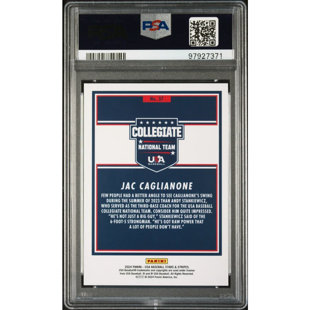 Graded 2024 Panini Stars & Stripes USA Jac Caglianone #37 Rookie RC Baseball Card PSA 10 Gem Mint | PSA 10 Gem Mint Graded Rookie Card | vintageantiquesgifts.com