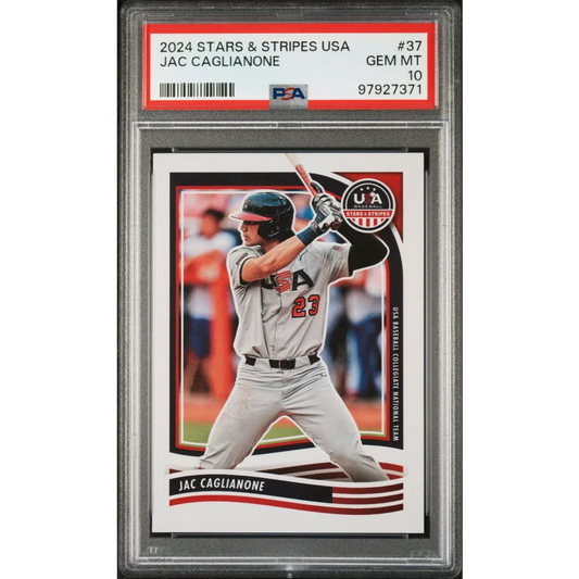 Graded 2024 Panini Stars & Stripes USA Jac Caglianone #37 Rookie RC Baseball Card PSA 10 Gem Mint | Hall of Fame Sports Memorabilia | vintageantiquesgifts.com