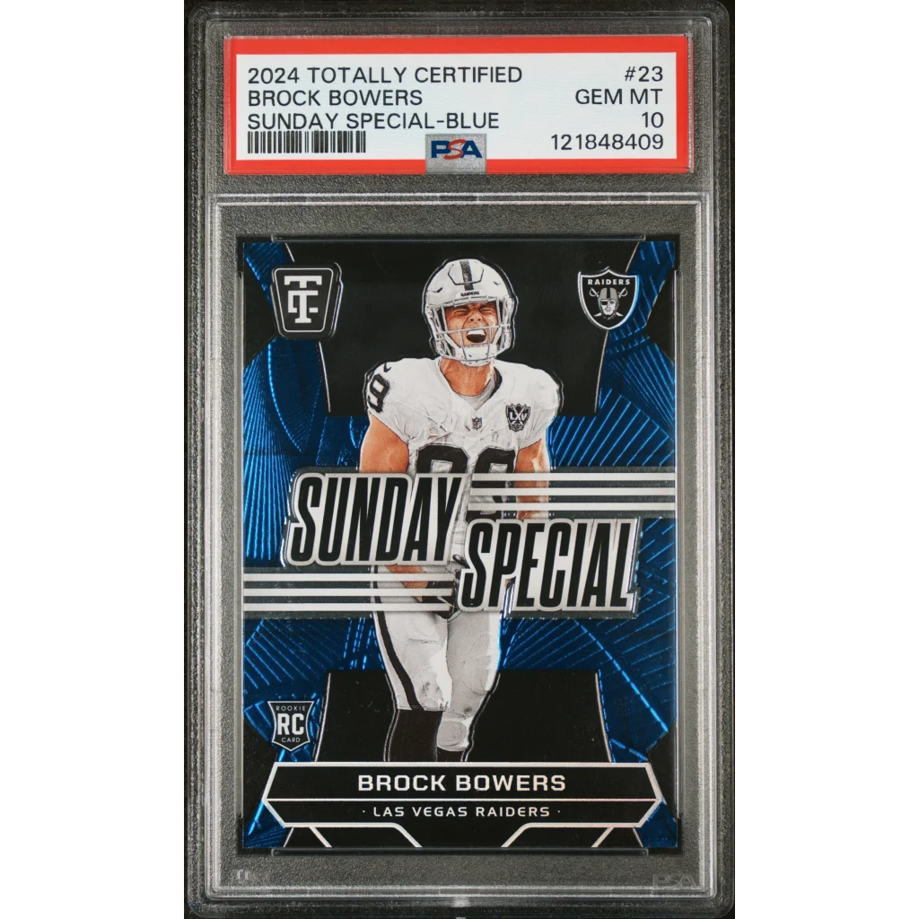 Graded 2024 Panini Totally Certified Brock Bowers #23 Sunday Special Blue /199 Rookie RC Football Card PSA 10 Gem Mint | Hall of Fame Sports Memorabilia | vintageantiquesgifts.com