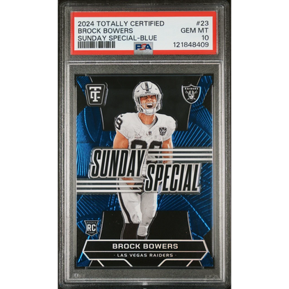 Graded 2024 Panini Totally Certified Brock Bowers #23 Sunday Special Blue /199 Rookie RC Football Card PSA 10 Gem Mint | Hall of Fame Sports Memorabilia | vintageantiquesgifts.com