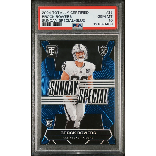 Graded 2024 Panini Totally Certified Brock Bowers #23 Sunday Special Blue /199 Rookie RC Football Card PSA 10 Gem Mint | Hall of Fame Sports Memorabilia | vintageantiquesgifts.com