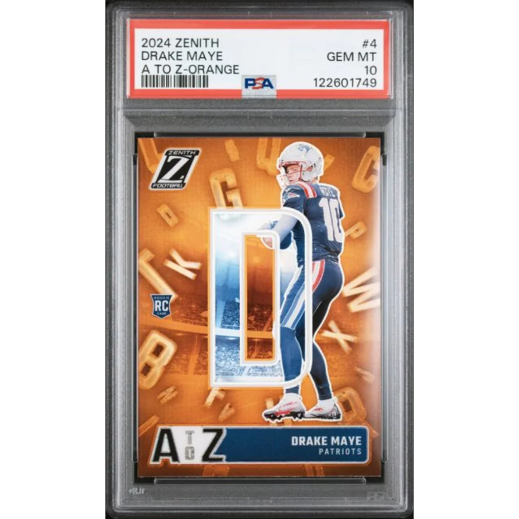 Graded 2024 Panini Zenith Drake Maye #4 A to Z Orange Rookie RC Football Card PSA 10 Gem Mint