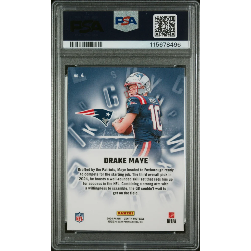 Graded 2024 Panini Zenith Drake Maye #4 A to Z Rookie RC Football Card PSA 10 Gem Mint