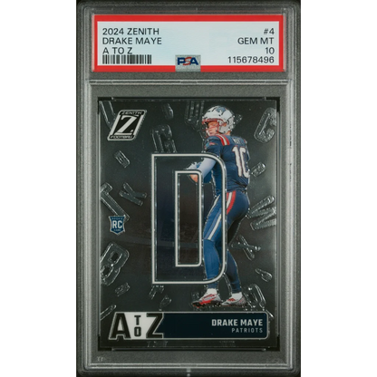 Graded 2024 Panini Zenith Drake Maye #4 A to Z Rookie RC Football Card PSA 10 Gem Mint