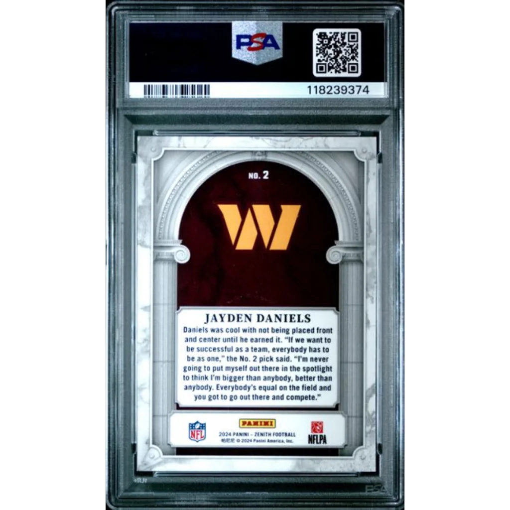 Graded 2024 Panini Zenith Jayden Daniels #2 Z Marquee Rookie RC Football Card PSA 10 Gem Mint | PSA 10 Gem Mint Graded Rookie Card | vintageantiquesgifts.com