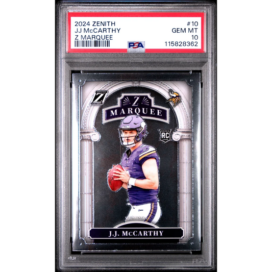Graded 2024 Panini Zenith JJ McCarthy #10 Z Marquee Rookie RC Football Card PSA 10 Gem Mint | Hall of Fame Sports Memorabilia | vintageantiquesgifts.com