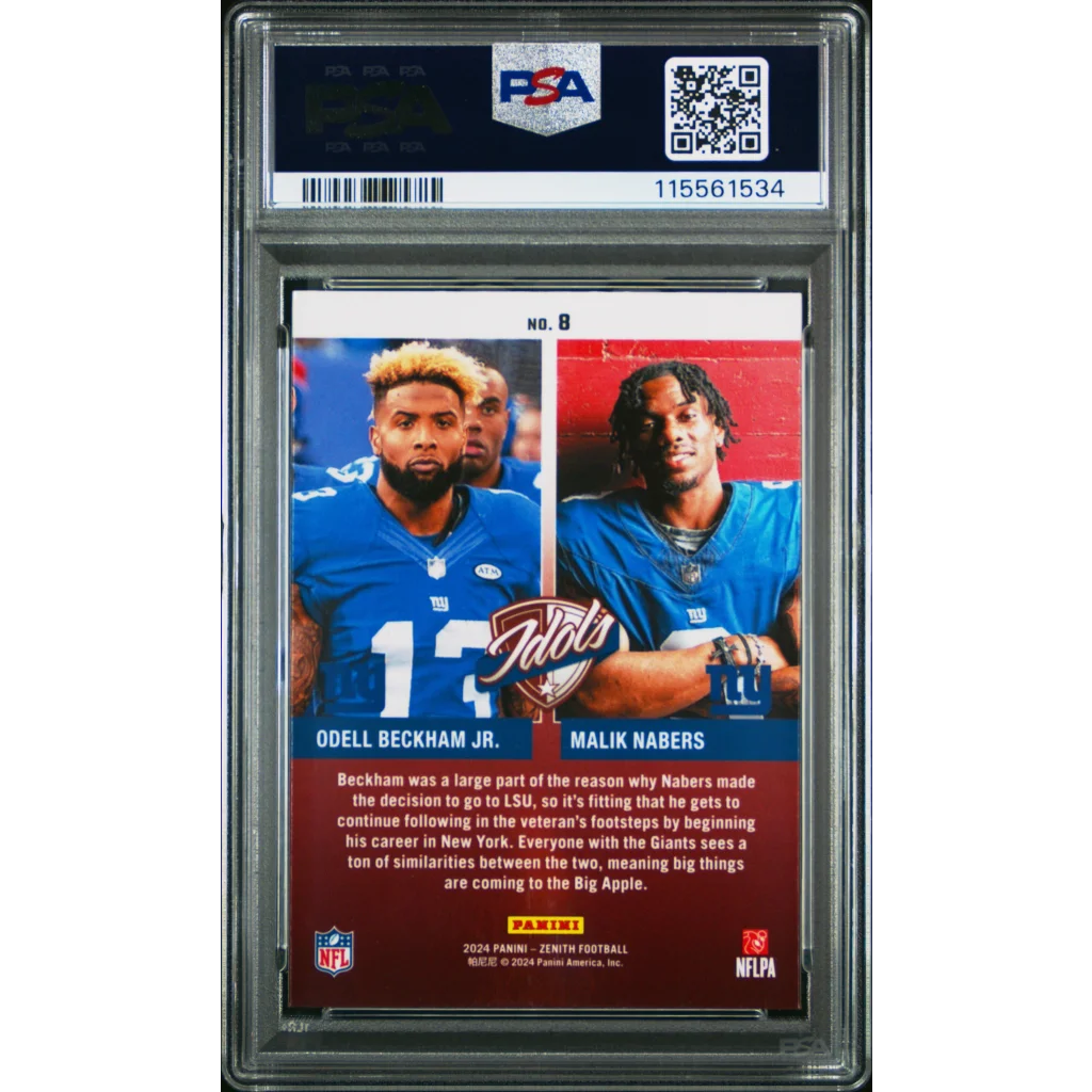 Graded 2024 Panini Zenith Malik Nabers/Odell Beckham Jr #8 Idols Rookie RC Football Card PSA 10 Gem Mint | PSA 10 Gem Mint Graded Rookie Card | vintageantiquesgifts.com