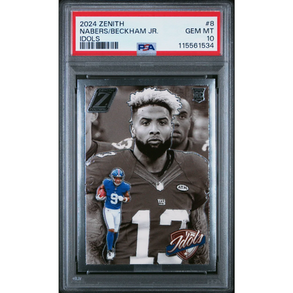 Graded 2024 Panini Zenith Malik Nabers/Odell Beckham Jr #8 Idols Rookie RC Football Card PSA 10 Gem Mint | Hall of Fame Sports Memorabilia | vintageantiquesgifts.com