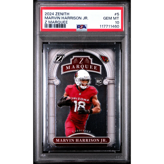 Graded 2024 Panini Zenith Marvin Harrison Jr #5 Z Marquee Rookie RC Football Card PSA 10 Gem Mint | Hall of Fame Sports Memorabilia | vintageantiquesgifts.com