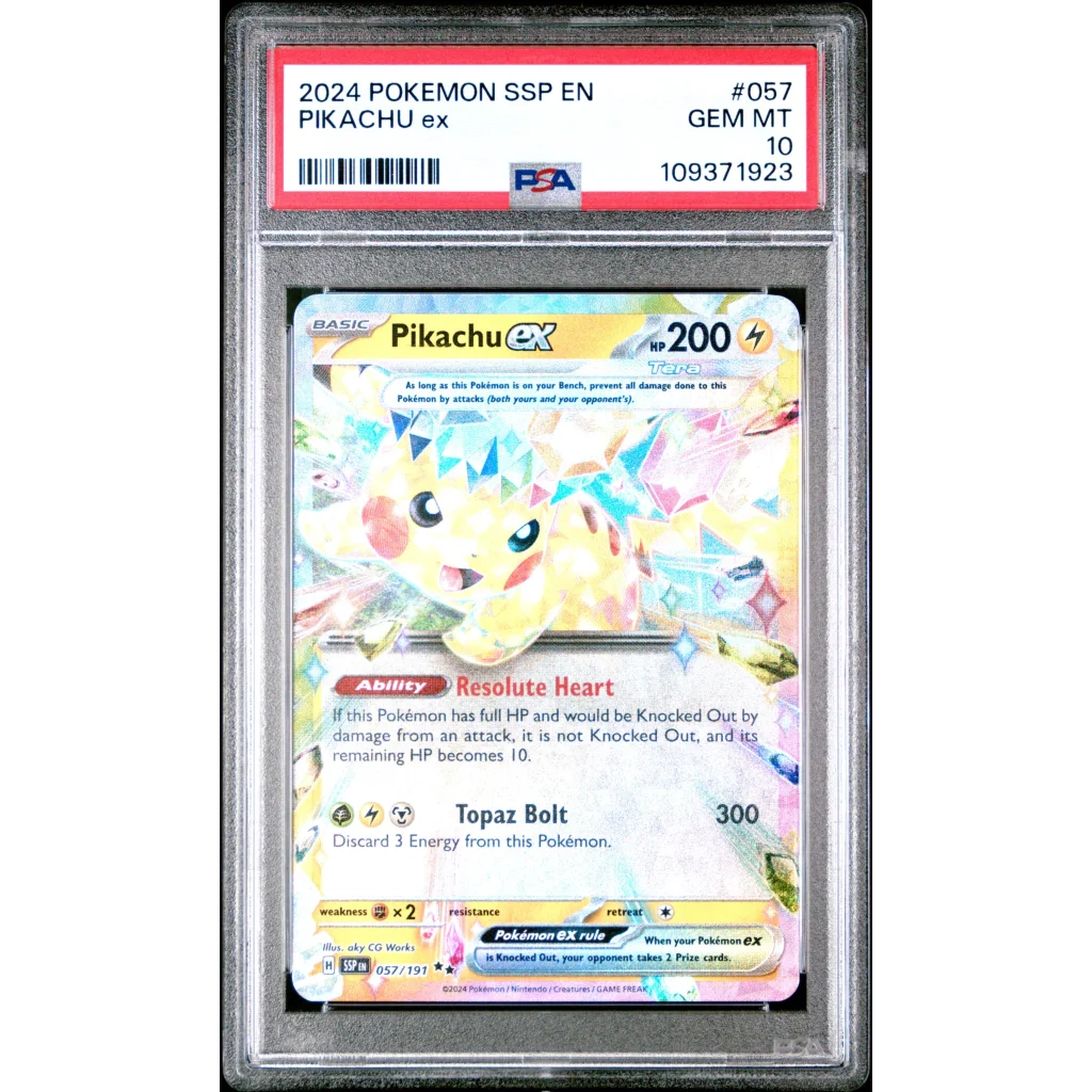 Graded 2024 Pokemon Surging Sparks Pikachu ex #057 PSA 10 Gem MT 10