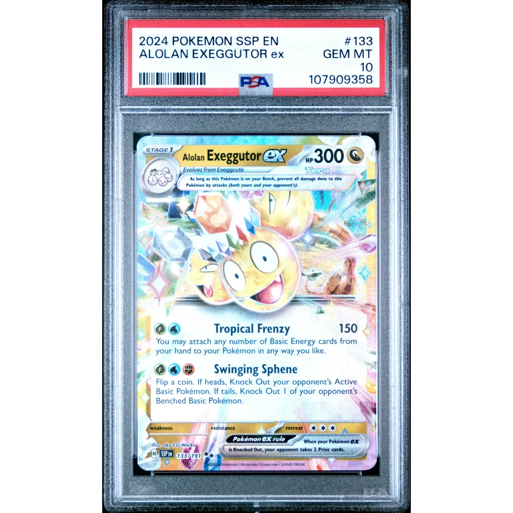 Graded 2024 PKM Ssp En Surging Sparks Alolan Exeggutor 133 Ex Trading Card Game PSA 10 Gem Mint | Hall of Fame Sports Memorabilia | vintageantiquesgifts.com