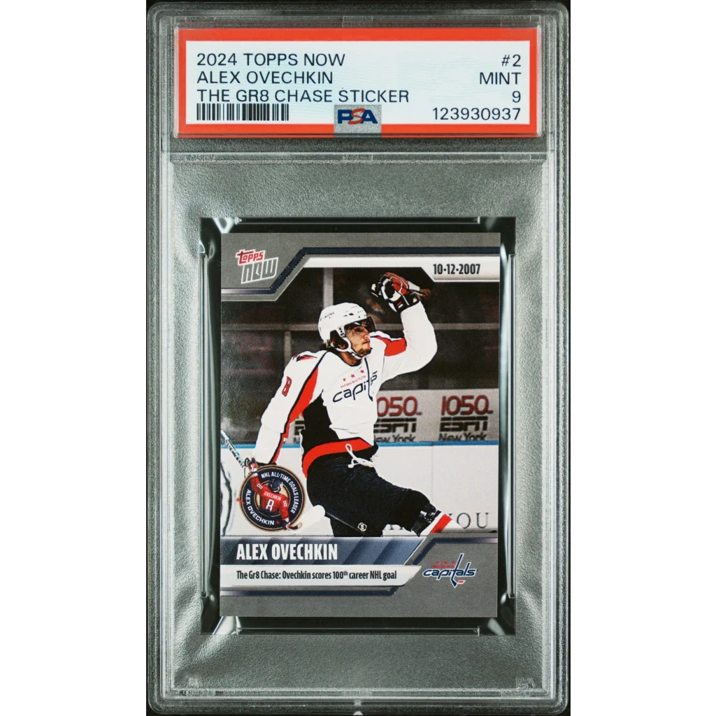 Graded 2024 Topps Now Alex Ovechkin #2 The GR8 Chase Sticker Hockey Card PSA 9 Mint
