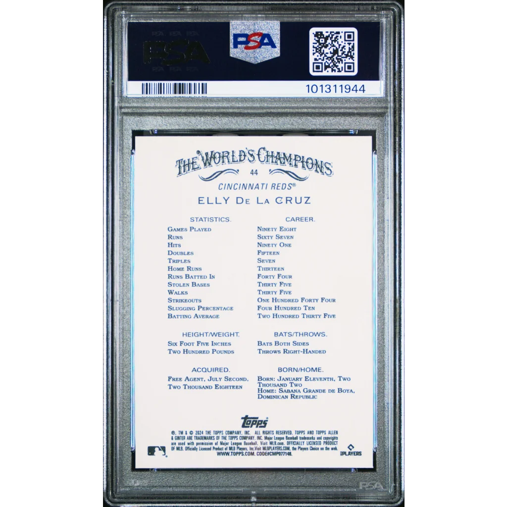 Graded Elly De La Cruz baseball card PSA GEM MT 10 by professional sports authenticator