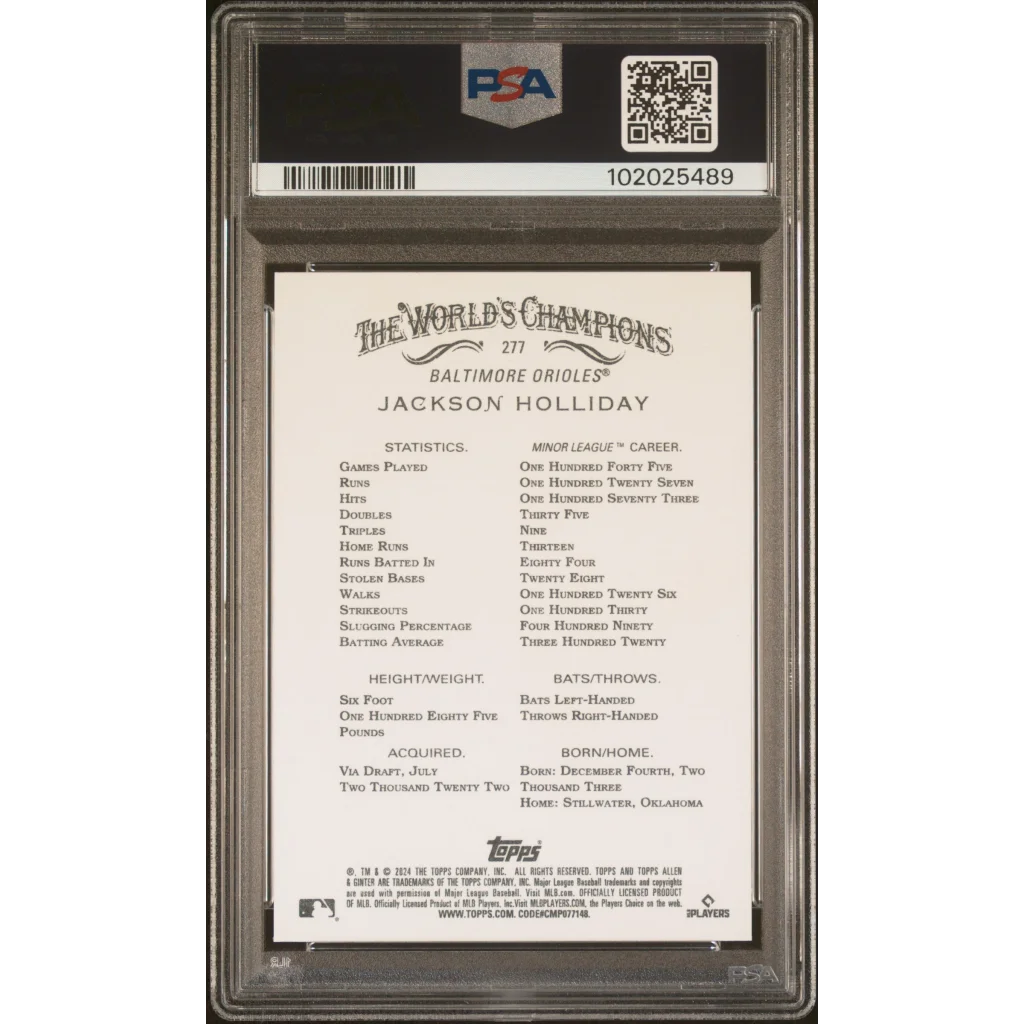 Graded PSA 10 GEM MINT Jackson Holliday 2024 Allen & Ginter Baseball Card