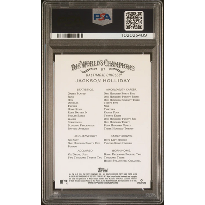 Graded PSA 10 GEM MINT Jackson Holliday 2024 Allen & Ginter Baseball Card