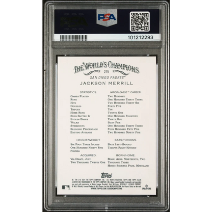 Graded 2024 Topps Allen & Ginter Jackson Merrill #275 Rookie PSA 10