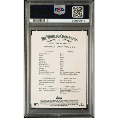 Graded Jasson Dominguez baseball card from 2024 Topps Allen Ginter Chrome Yankees