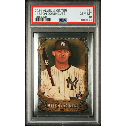 PSA graded Jasson Dominguez 2024 Topps Allen Ginter Chrome Yankees baseball card