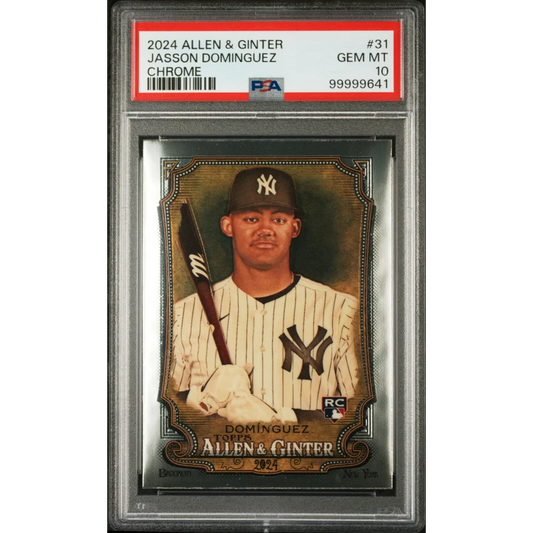 PSA graded Jasson Dominguez 2024 Topps Allen Ginter Chrome Yankees baseball card