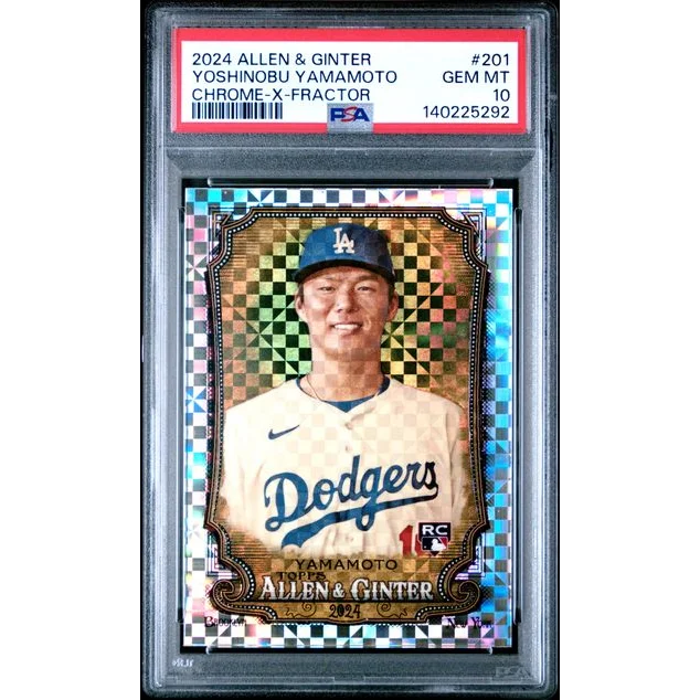 Graded 2024 Topps Allen & Ginter Yoshinobu Yamamoto Chrome X-Fractor PSA 10