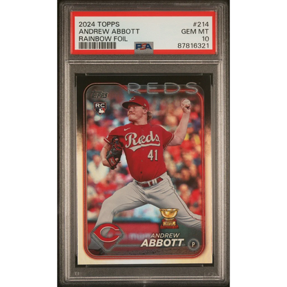 PSA graded 2024 Andrew Abbott Rainbow Foil baseball card by Professional Sports Authenticator