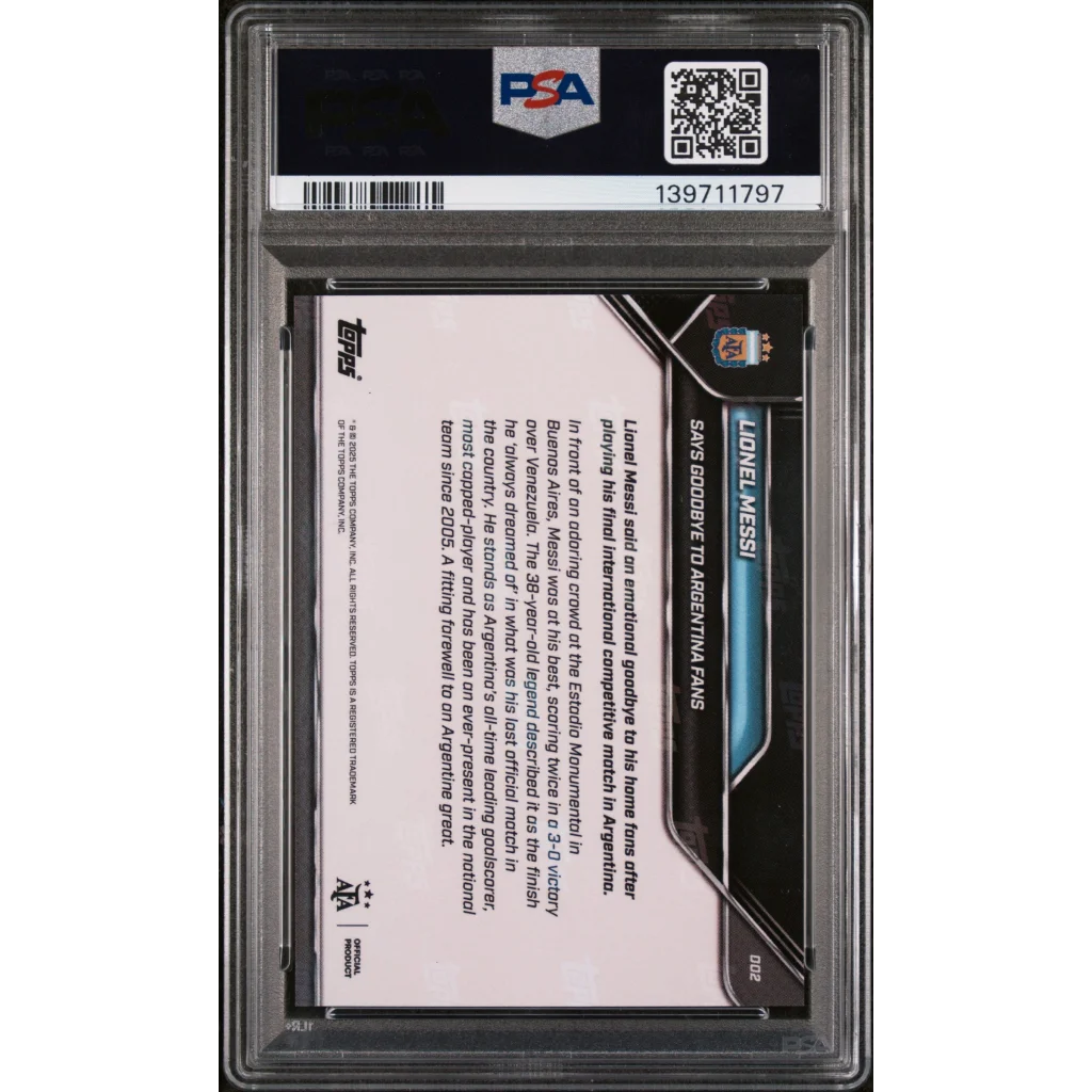 PSA 10 Graded 2024 Topps Now Lionel Messi #2 Goodbye Argentina Card Black Blue Silver Foil