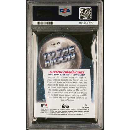 High-quality PSA graded Jasson Dominguez To The Moon baseball card on display