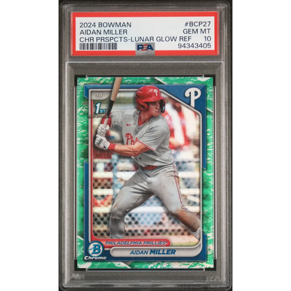 Graded 2024 Topps Bowman Aidan Miller #BCP27 Chrome Prospects Lunar Glow Refractor Rookie RC Baseball Card PSA 10 Gem Mint | Hall of Fame Sports Memorabilia | vintageantiquesgifts.com