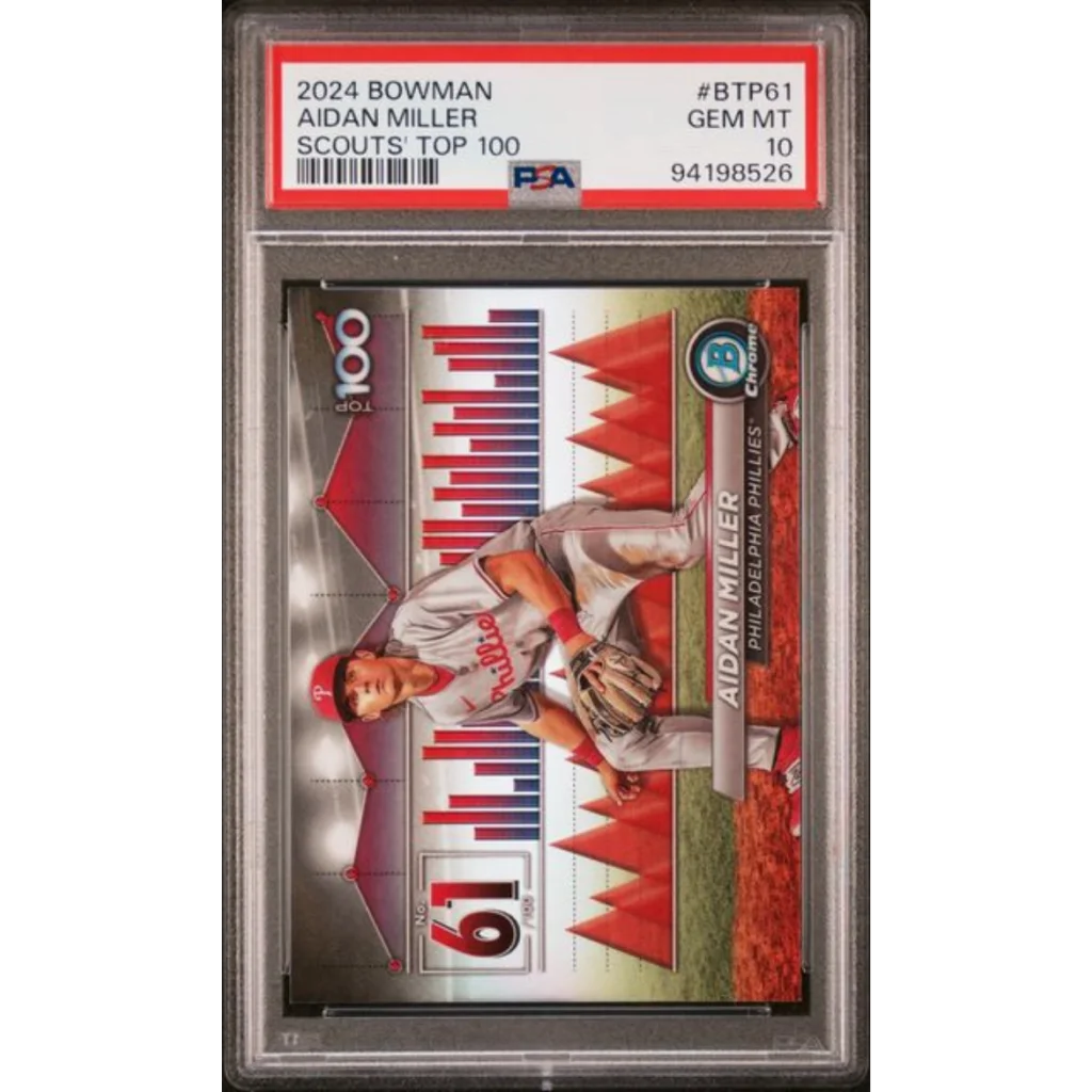 Graded PSA 10 Gem Mint 2024 Bowman Aidan Miller Scouts Top 100 RC card