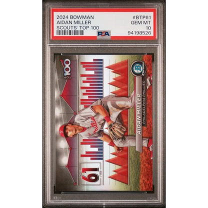 Graded PSA 10 Gem Mint 2024 Bowman Aidan Miller Scouts Top 100 RC card