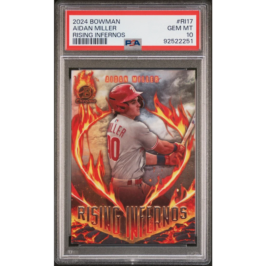 2024 Bowman Aidan Miller Rising Infernos Rookie Card graded GEM MT 10 by PSA