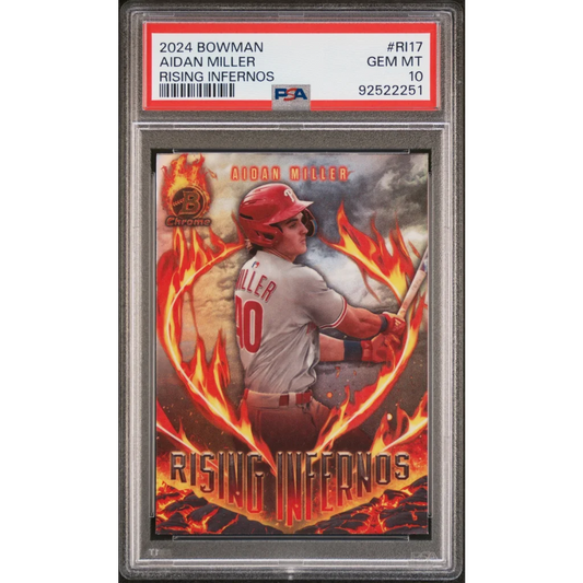 2024 Bowman Aidan Miller Rising Infernos Rookie Card graded GEM MT 10 by PSA