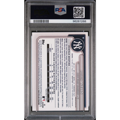 Graded Austin Wells 2024 Bowman Sky Blue Rookie Card in PSA holder