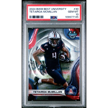 Graded 2024 Topps Bowman Best University Tetairoa McMillan #30 Rookie RC Football Card PSA 10 Gem Mint | Hall of Fame Sports Memorabilia | vintageantiquesgifts.com