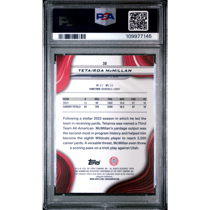 Graded 2024 Topps Bowman Best University Tetairoa McMillan #30 Rookie RC Football Card PSA 10 Gem Mint | PSA 10 Gem Mint Graded Rookie Card | vintageantiquesgifts.com
