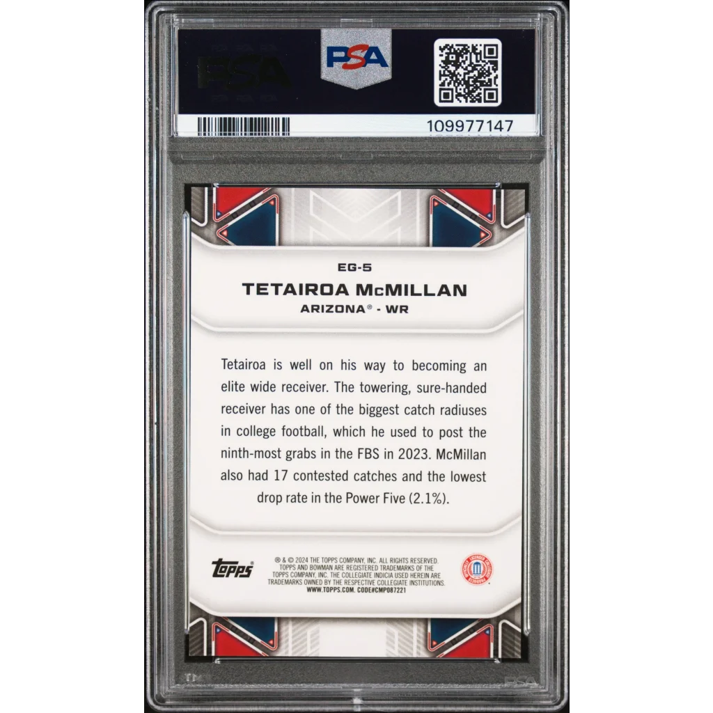 Graded 2024 Topps Bowman Best University Tetairoa McMillan #EG5 Elements of the Game Rookie RC Football Card PSA 10 Gem Mint | PSA 10 Gem Mint Graded Rookie Card | vintageantiquesgifts.com