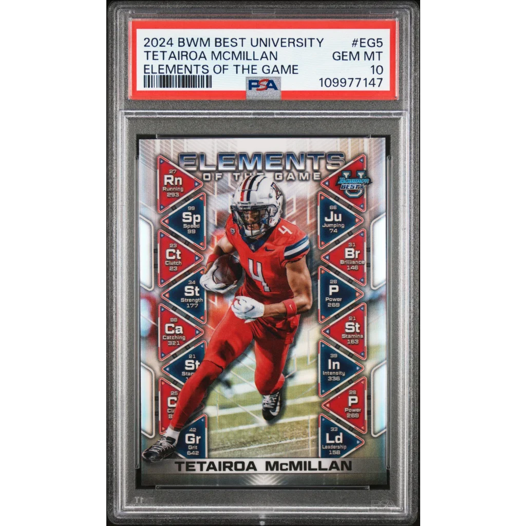 PSA Graded Tetairoa McMillan football trading card showcasing Teteiroa McMillan in a collectible card style