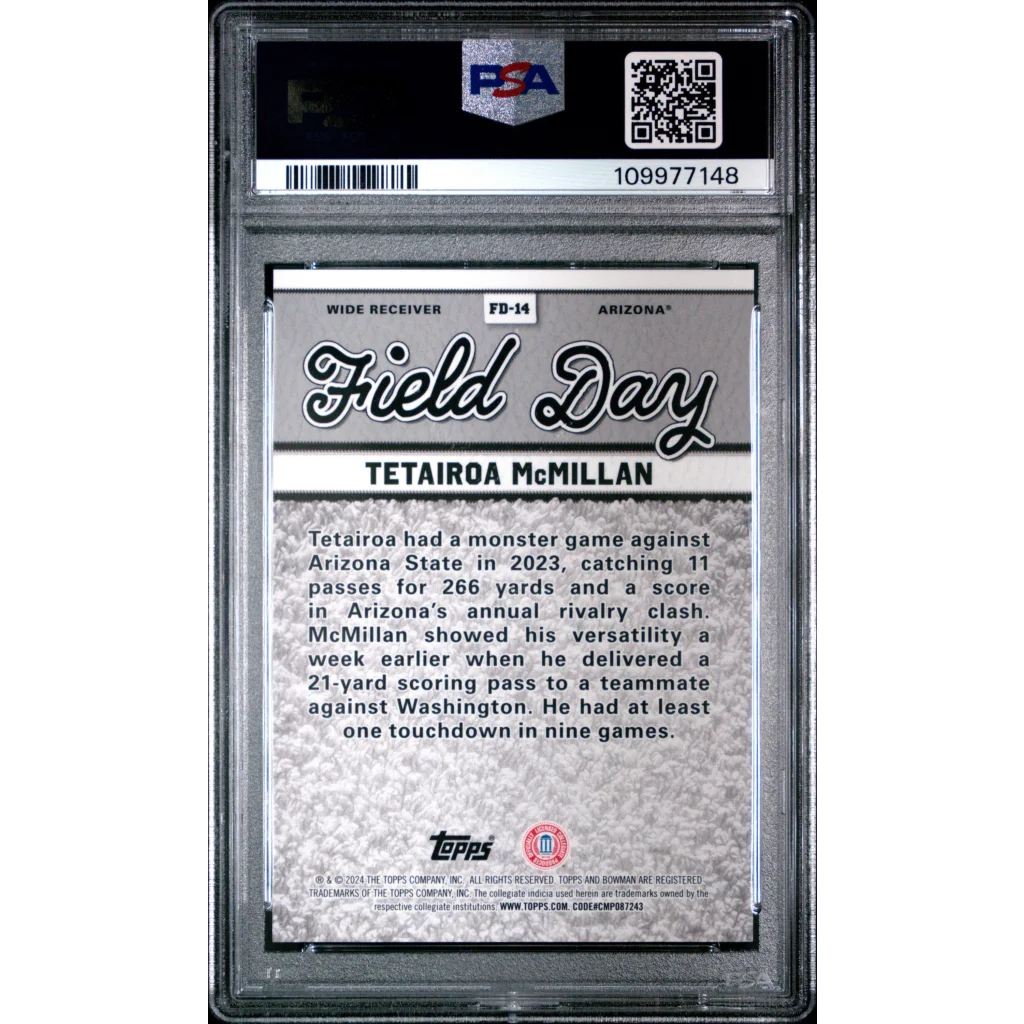 Graded 2024 Topps Bowman Best University Tetairoa McMillan #FD14 Field Day Rookie RC Football Card PSA 10 Gem Mint | PSA 10 Gem Mint Graded Rookie Card | vintageantiquesgifts.com